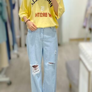 後鬆緊牛仔破褲