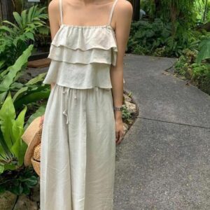 細肩休閒度假棉套裝