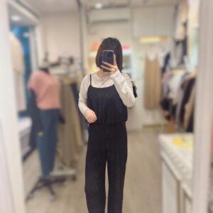 細肩質感細摺連身長褲