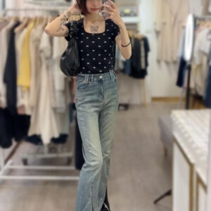 開叉水洗牛仔喇叭褲